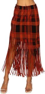 EUNANARA Women’s Asymmetrical Fringe Skirts – High Waisted Elastic Waist Printed Boho Stretch Casual Midi Skirt Made in USA